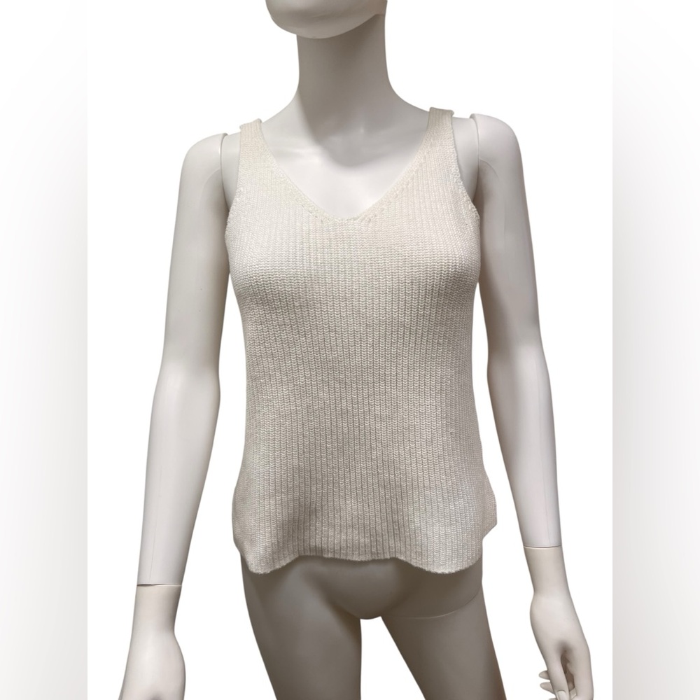 525 America Cream/ White Knit Tank Top/ 100% Cotton/ Size M/ V-neck